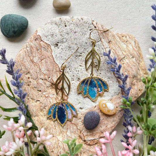 Blue & Gold Flower Earrings