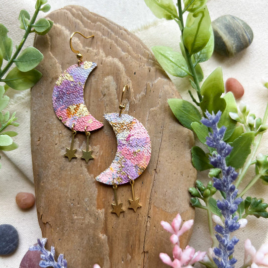 Pink Moon & Star Earrings