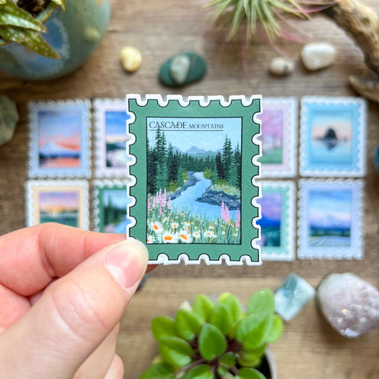 Cascade Mountains Stamp Sticker