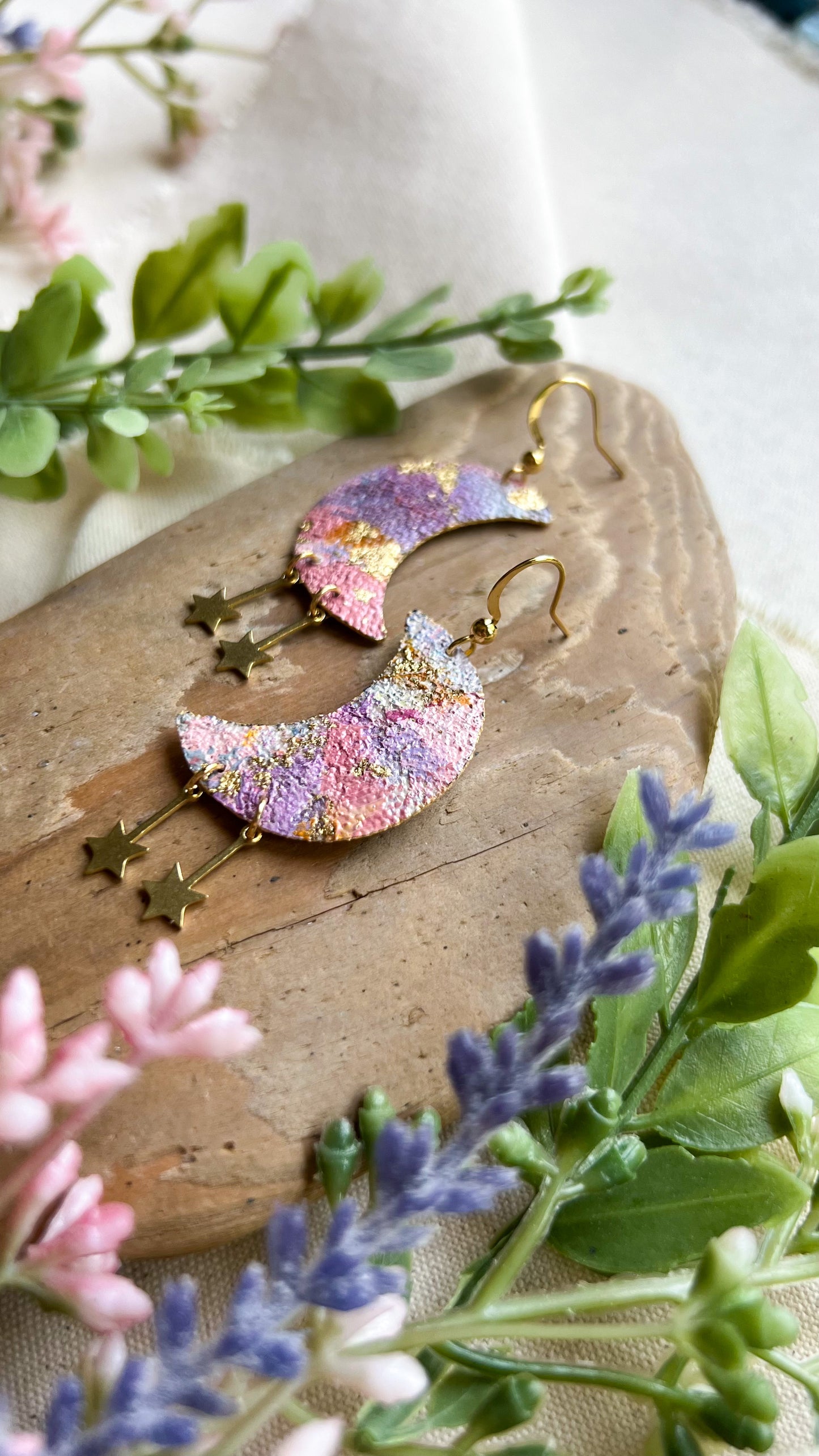 Pink Moon & Star Earrings